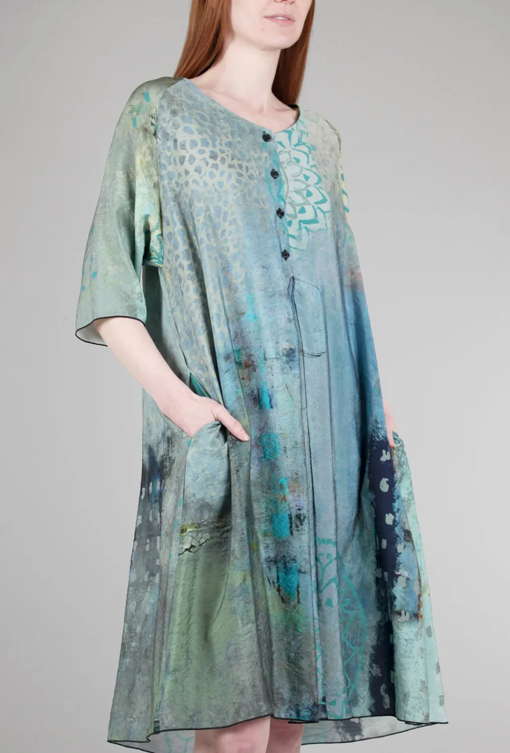 Fashion Evie Lou Elbow Button Dress, Sage/Blue