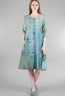 Fashion Evie Lou Elbow Button Dress, Sage/Blue