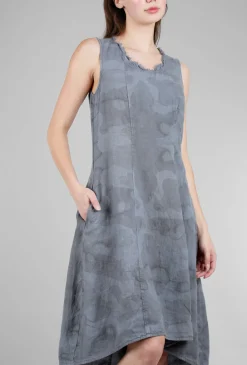 Clearance Evie Lou Faint Floral Linen Dress, Blue