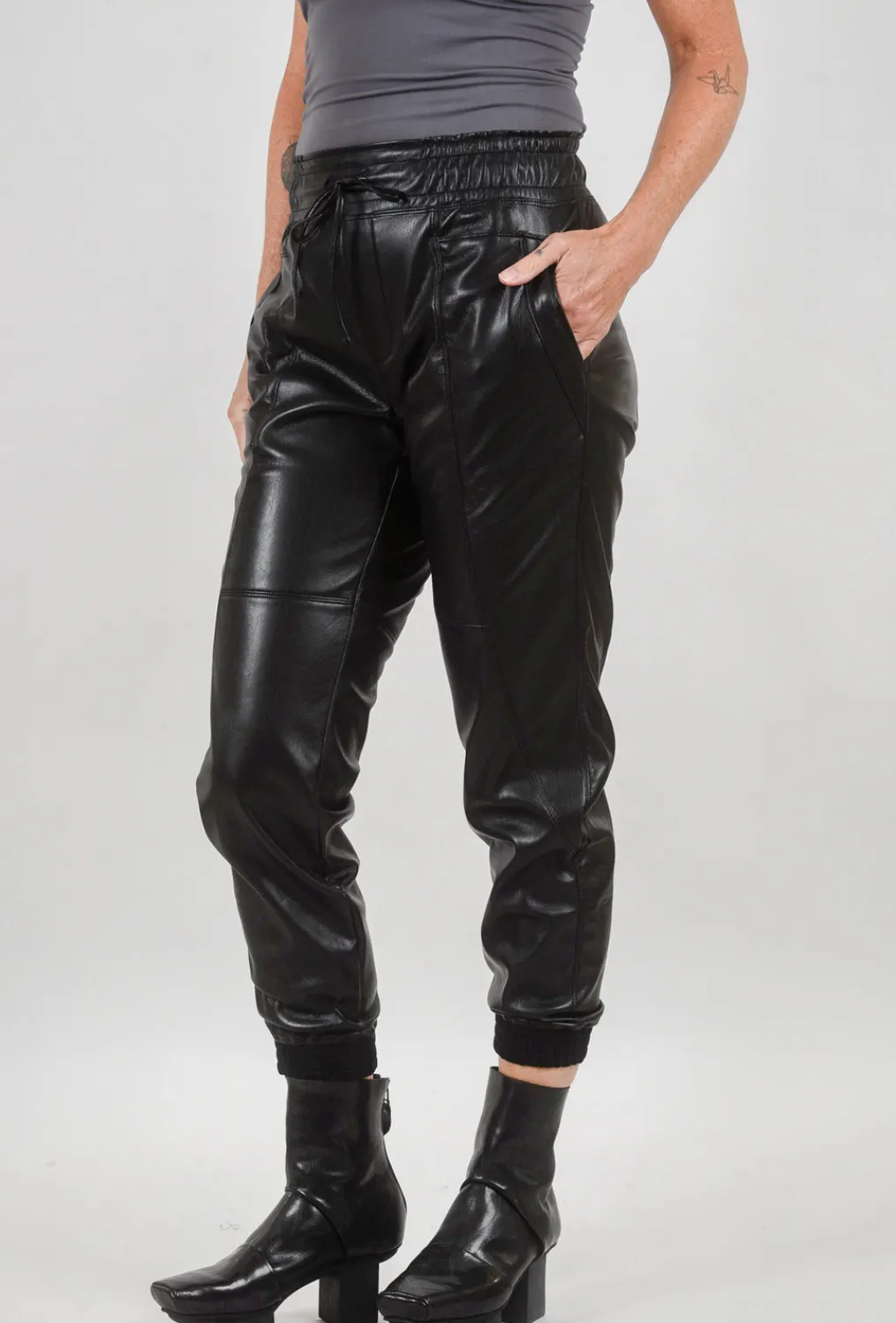 Clearance Evie Lou Faux Leather Bavali Jogger, Black