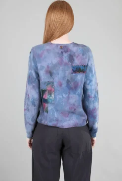 Cheap Evie Lou Fractured Thread Patch Sweater, Blues