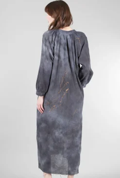 Fashion Evie Lou Gauze Peasant Maxi Dress, Blue/Gold Splatter
