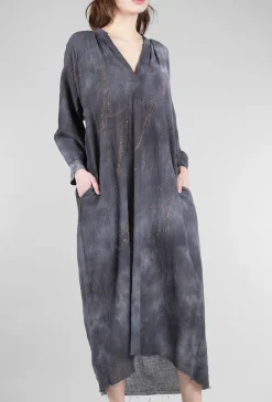 Fashion Evie Lou Gauze Peasant Maxi Dress, Blue/Gold Splatter
