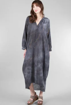 Fashion Evie Lou Gauze Peasant Maxi Dress, Blue/Gold Splatter