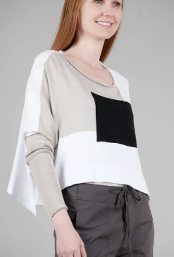 Discount Evie Lou Geometric Crop Sweater, White/Putty/Black