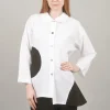 Sale Evie Lou Graphic Dot Linen Shirt, White/Black