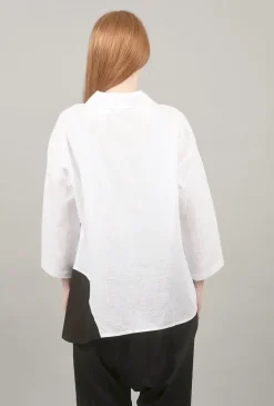 Sale Evie Lou Graphic Dot Linen Shirt, White/Black
