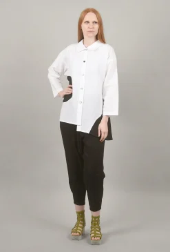Sale Evie Lou Graphic Dot Linen Shirt, White/Black