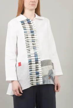 Fashion Evie Lou Graphic Mix Linen Shirt, White/Blue