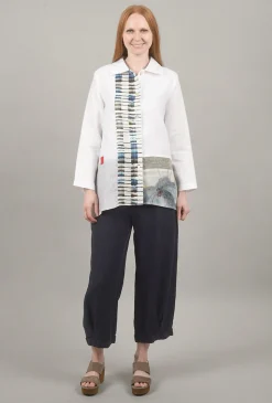 Fashion Evie Lou Graphic Mix Linen Shirt, White/Blue