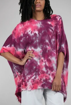 New Evie Lou Hand-Dyed Cotton Gauze Wide Top, Rose