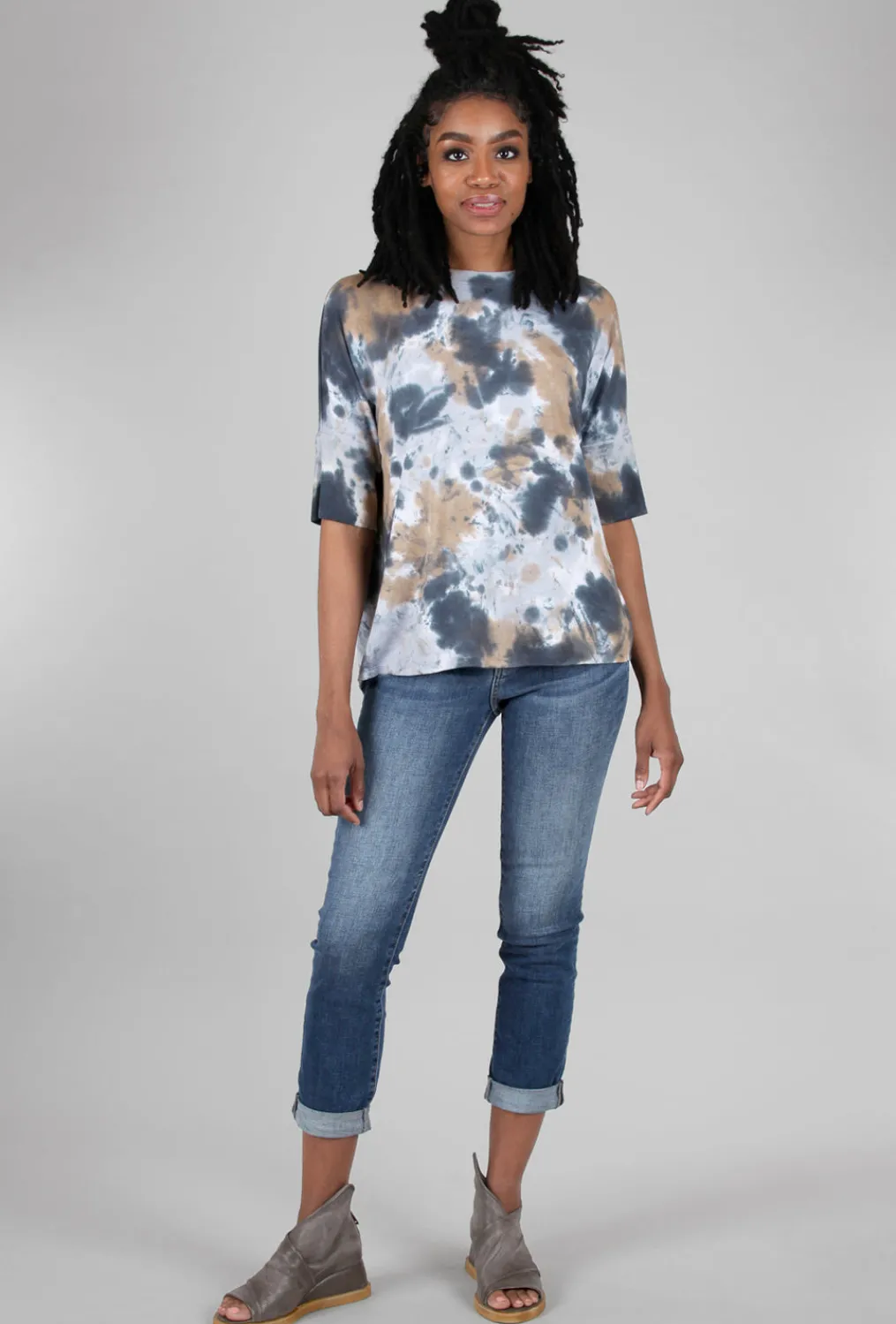 Fashion Evie Lou Jersey Smoosh Dye Box Tee, Khaki/Gray