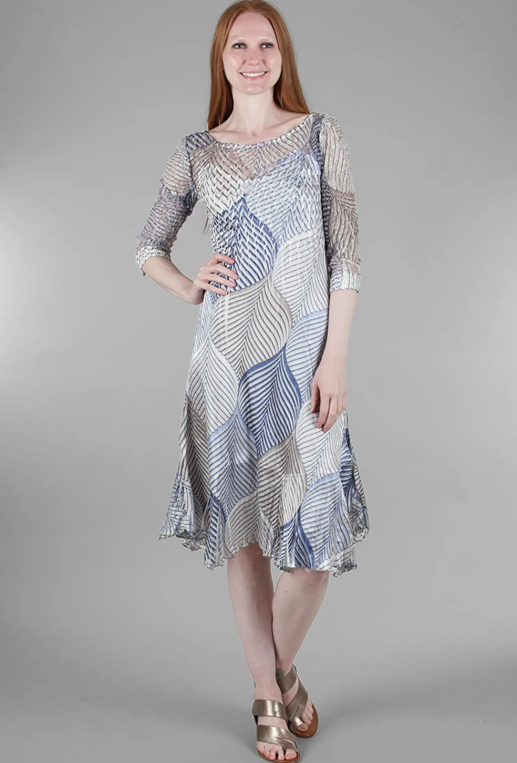 Flash Sale Evie Lou Lace-Neck Leaf Dress, Lapis