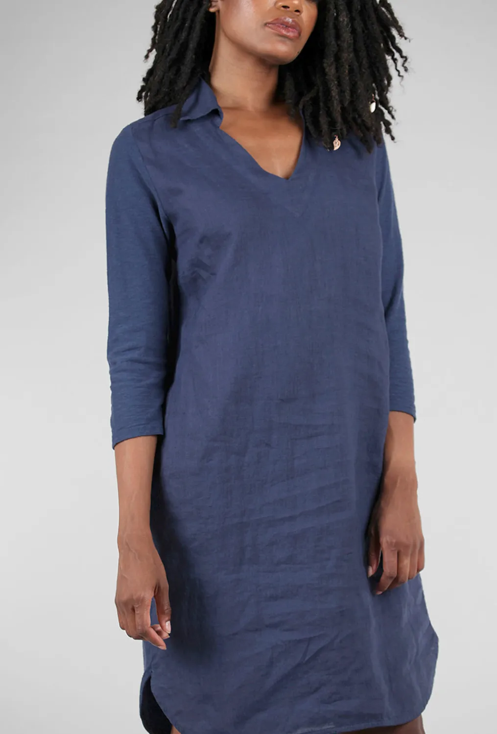 Online Evie Lou Linen Combo Collar Dress, Night Sky