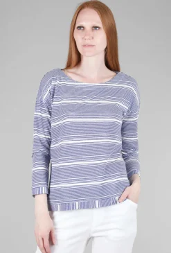 Best Sale Evie Lou Linen Knit Stripe Boatneck Tee, Royal