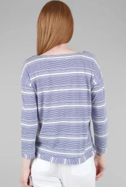 Best Sale Evie Lou Linen Knit Stripe Boatneck Tee, Royal
