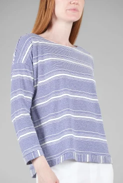 Best Sale Evie Lou Linen Knit Stripe Boatneck Tee, Royal