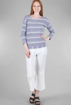Best Sale Evie Lou Linen Knit Stripe Boatneck Tee, Royal