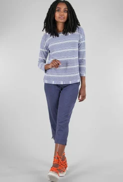 Best Sale Evie Lou Linen Knit Stripe Boatneck Tee, Royal