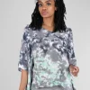 Flash Sale Evie Lou Linen Smoosh Dye Vee Top, Gray/Mint