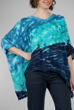 Shop Evie Lou Linen Squirt-Dye Vee Top, Turquoise/Aqua
