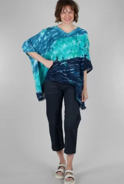 Shop Evie Lou Linen Squirt-Dye Vee Top, Turquoise/Aqua