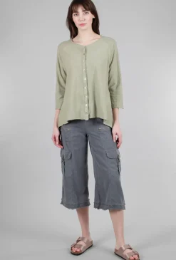 Sale Evie Lou Linen-Jersey Button Cardie, Seaweed