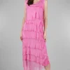 Shop Evie Lou Long Tattered Tiers Dress, Raspberry