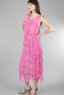 Shop Evie Lou Long Tattered Tiers Dress, Raspberry