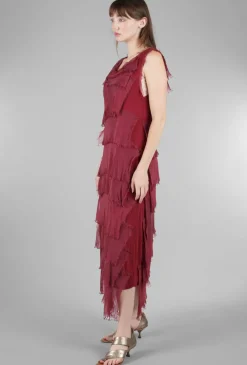Store Evie Lou Long Tattered Tiers Dress, Wine
