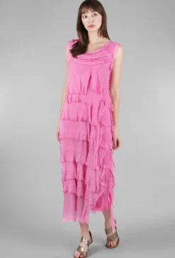 Shop Evie Lou Long Tattered Tiers Dress, Raspberry