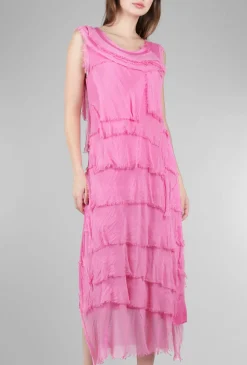 Shop Evie Lou Long Tattered Tiers Dress, Raspberry