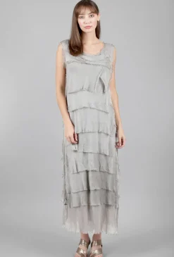 Best Sale Evie Lou Long Tattered-Tiers Dress, Taupe