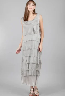 Best Sale Evie Lou Long Tattered-Tiers Dress, Taupe