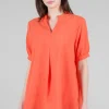 Hot Evie Lou Mandarin Collar High-Low Top, Orange