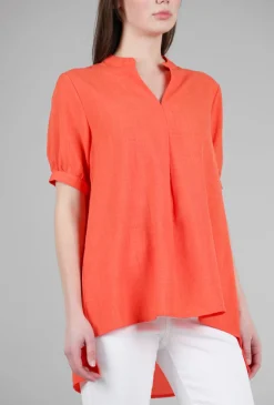 Hot Evie Lou Mandarin Collar High-Low Top, Orange
