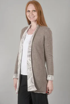 Store Evie Lou Marble Reversible Cashmere Cardie, Taupe