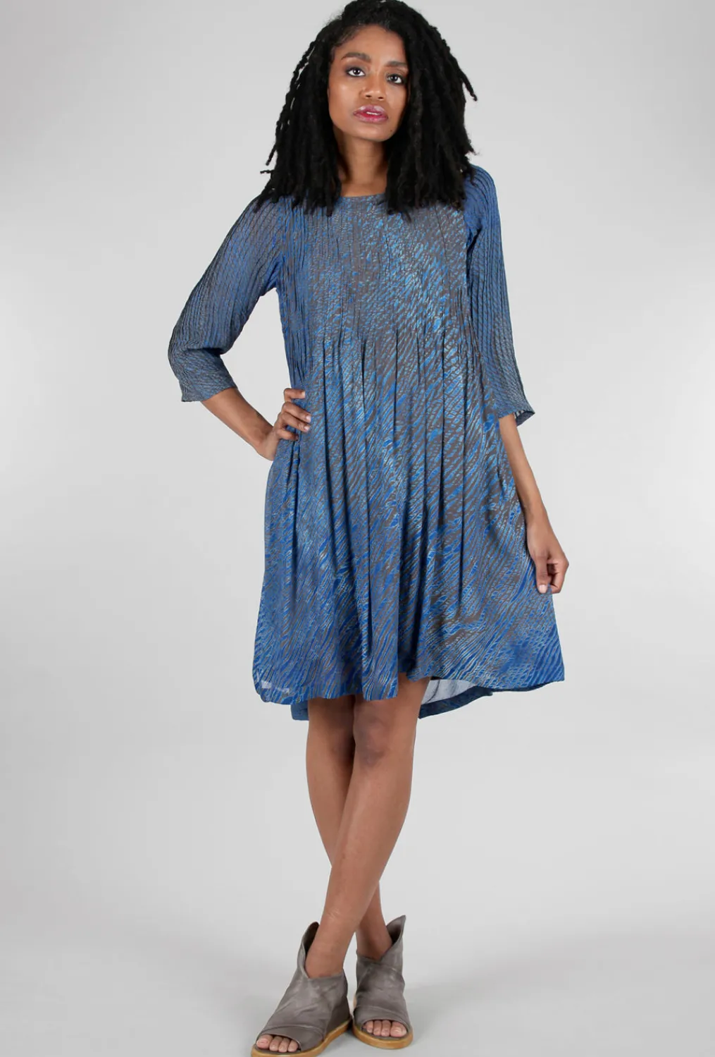 Cheap Evie Lou Micropleat Bodice Dress, Blue/Taupe