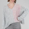 New Evie Lou Mixed Knits Vee Pullover, Gray/Red Mix