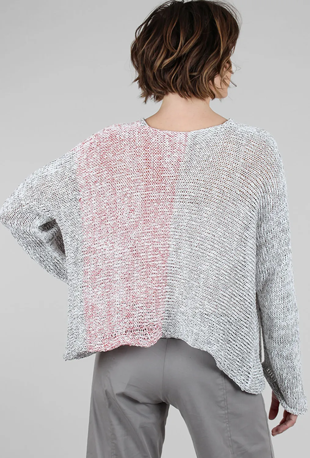 New Evie Lou Mixed Knits Vee Pullover, Gray/Red Mix