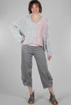 New Evie Lou Mixed Knits Vee Pullover, Gray/Red Mix