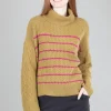 Cheap Evie Lou Mixed Stitch Tneck Sweater, Dijon Stripe