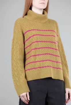 Cheap Evie Lou Mixed Stitch Tneck Sweater, Dijon Stripe