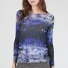 Cheap Evie Lou Nuditee Sheer Top, Troubled Waters/Blue