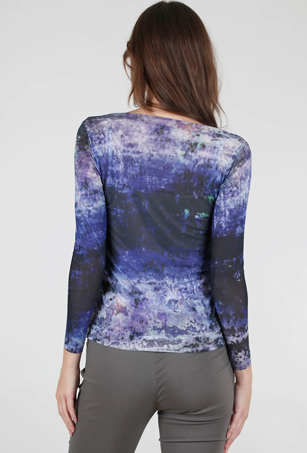 Cheap Evie Lou Nuditee Sheer Top, Troubled Waters/Blue