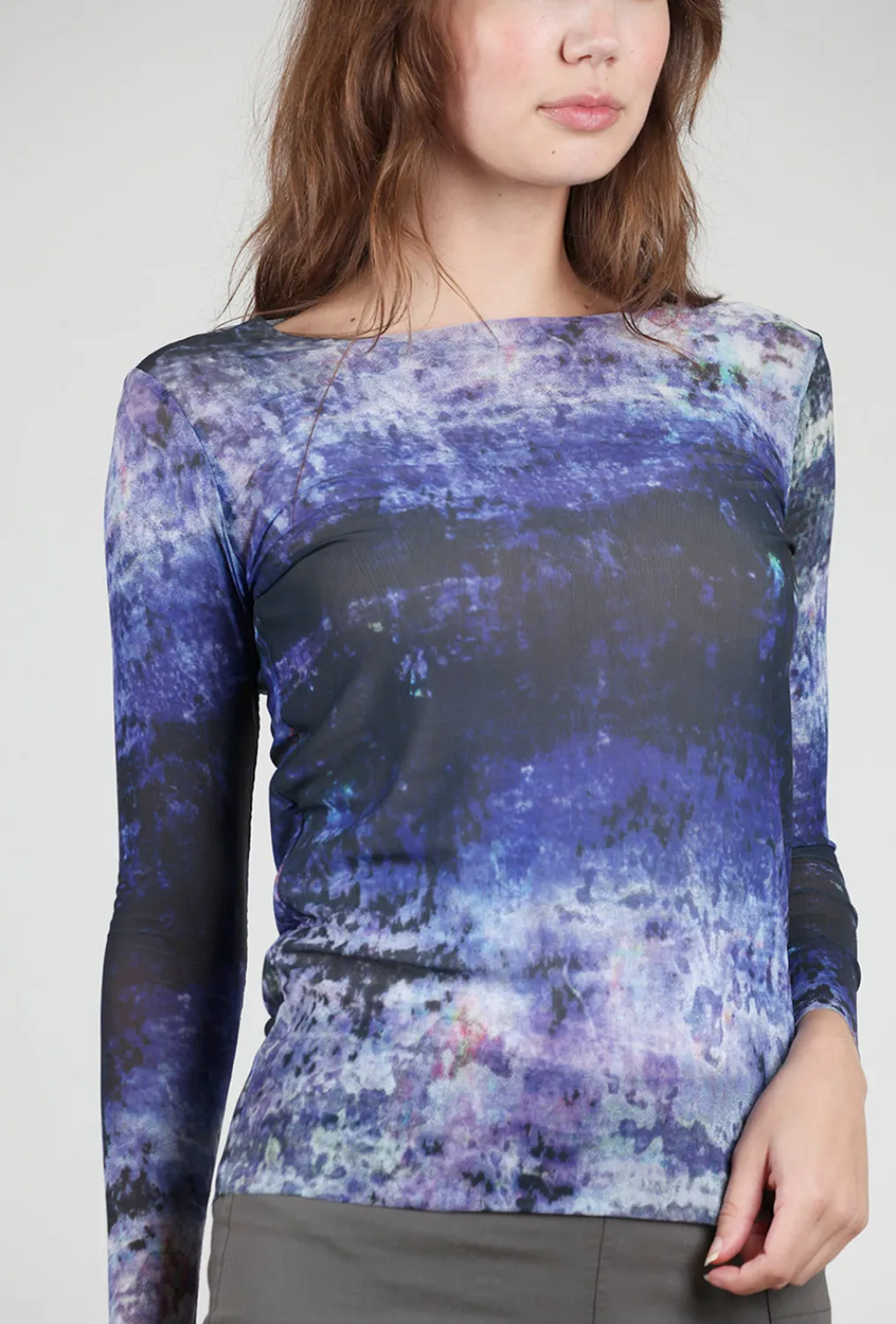 Cheap Evie Lou Nuditee Sheer Top, Troubled Waters/Blue