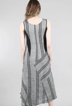 Discount Evie Lou Opposing Stripes Linen Dress, Gray/Black