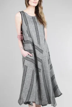 Discount Evie Lou Opposing Stripes Linen Dress, Gray/Black