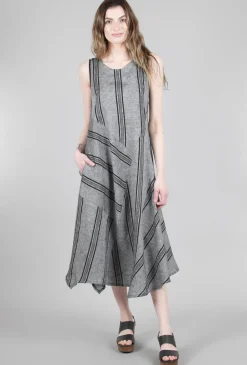 Discount Evie Lou Opposing Stripes Linen Dress, Gray/Black