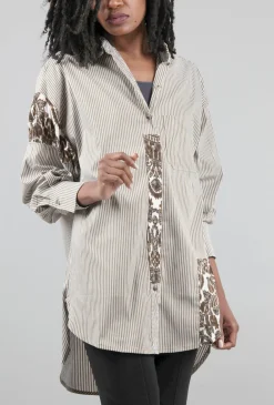 Shop Evie Lou Patch Inset Striped Shirt, Caramel